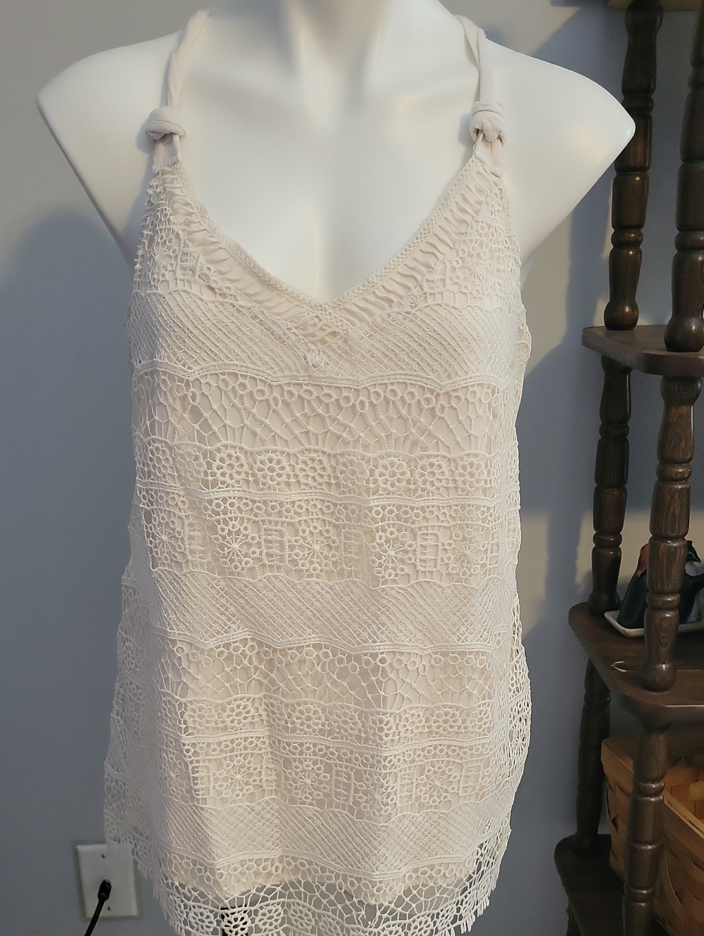 Maurices Cream Crochet Halter Tank..size Large